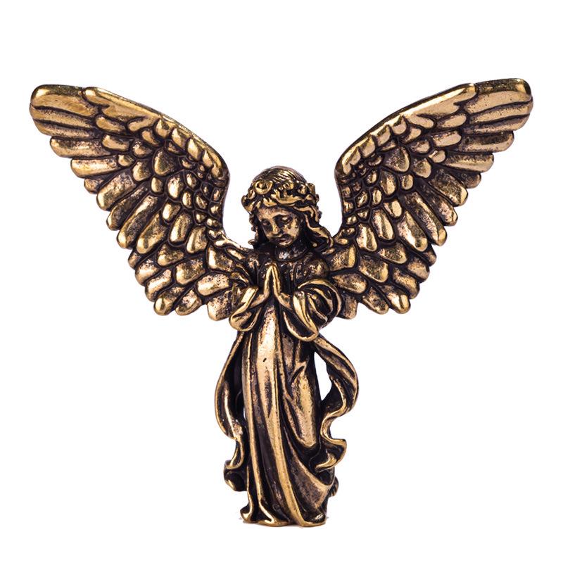 Retro Copper Six-Winged Cupid Angel Ornament: Brass Desktop Figurine for Home Decoration