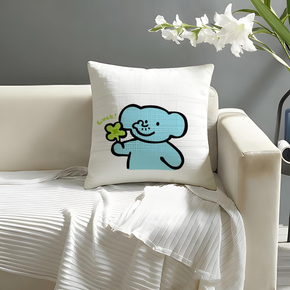 Lucky Cartoon CrystalOny Pillow Case Natural Linen Organic Fabric DoubleSided Printing Sofa Home Decor Cushion Cover