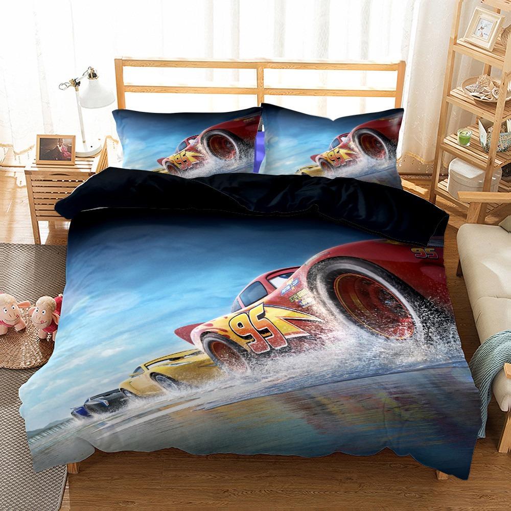 Disney Lightning McQueen Bedding Set, Cartoon Cars Duvet Cover, Boy Bedclothes, Linen Gift for Kids, Lightning McQueen