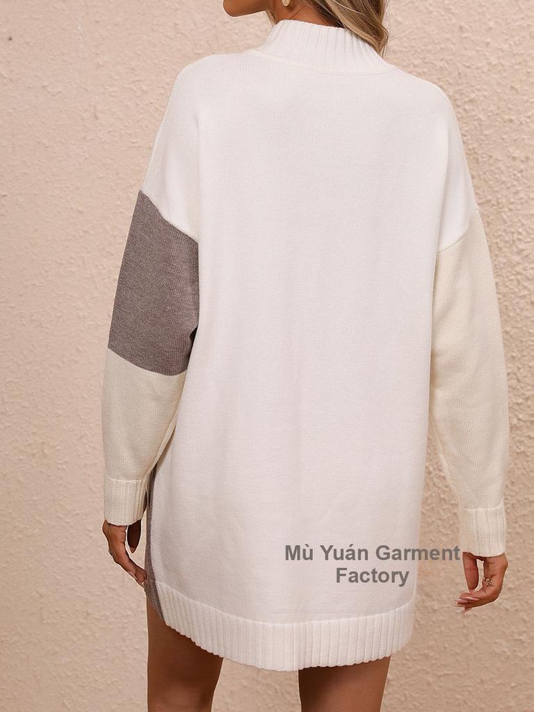 Fall Winter New Arrivals Patchwork Imported Dress Long Sleeve Knit Sweater Women