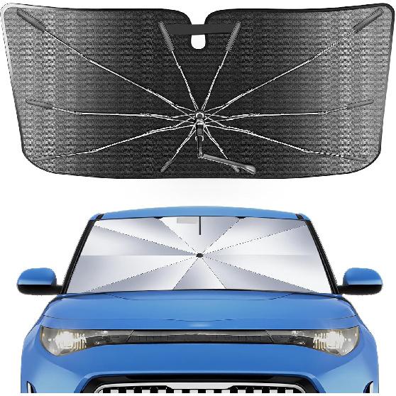 Portable Kia Soul 2014- Windshield Sunshade Umbrella With Carry Bag, 2 In1 Ice Crystal Durable Compact Shade Umbrella UPF50+ UV Front Window Heat