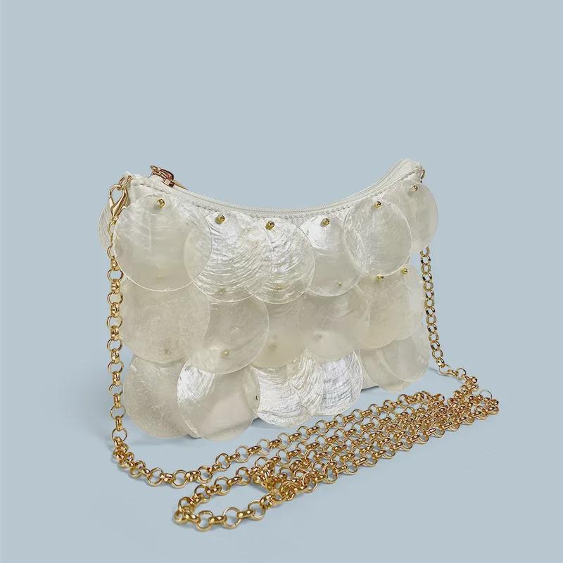 2024 Fresh Fairy Sequin Chain Handwoven Shell Bag