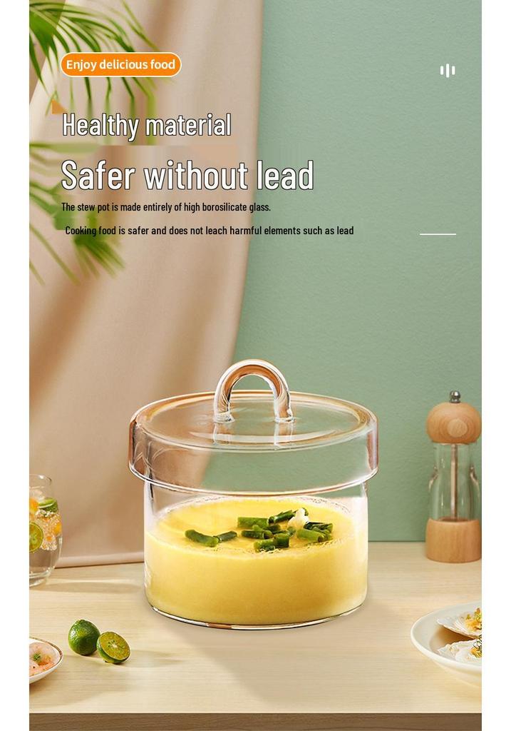 Borosilicate Glass Stew Pot & Bowl for Steamed Eggs and Soup.