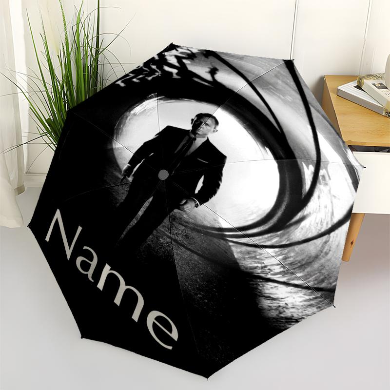 Custom Name 007 James Bond Theme Automatic Umbrella, Lightweight & Portable, 8 Rib, Perfect for Outdoor Travel, Birthdays, Christmas, Gifts.