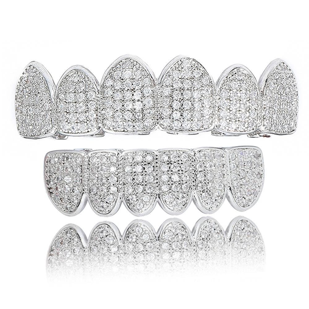 New Non-mainstream Micro - Embedded Full Zircon Diamond Grillz Set Vampire Fangs Hip Hop Custom Gold Teeth Grillz Body Jewelry