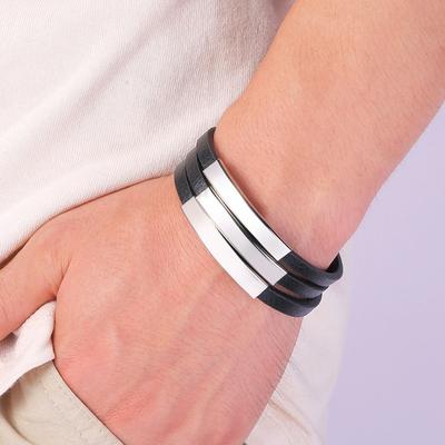 Wholesale Jewelry Multilayer Leather Bracelets Men Stainless Steel Multilayer Bracelets for Male Female Bracelets Jewelry