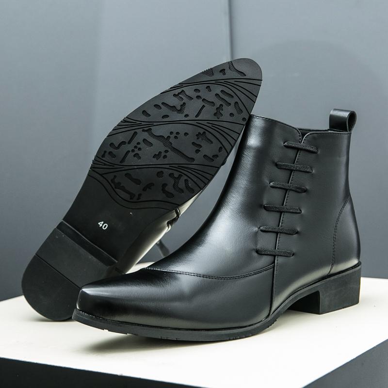 Herren Leder Biker Stiefel Reißverschluss Chelsea Stiefeletten Plateau Sohle Absatz erhöhende Schuhe Mode Freizeit Motorradstiefel für Herren