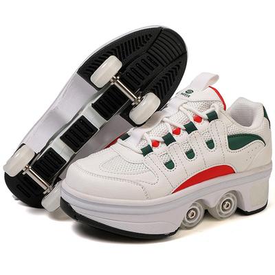 Scarpe da ginnastica con ruote con ruote doppie Scarpe da ginnastica per ragazzi e ragazze Scarpe da ginnastica Scarpe da deformazione Scarpe da pattini a rotelle