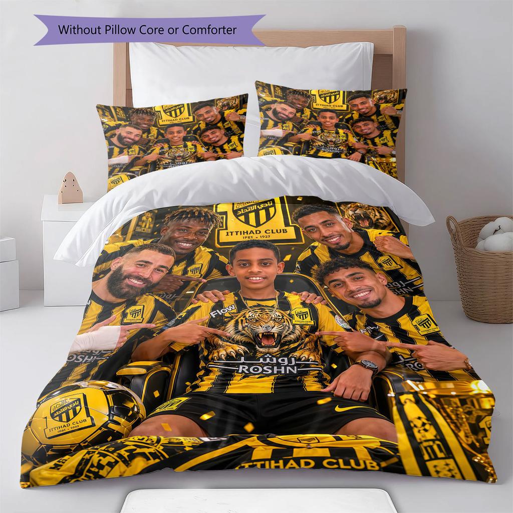 Al-Ittihad FC Pattern Bedding,Quilt Set Quilt Cover Pillowcase Home Birthday Gift(1 * Duvet Cover + 2 * Pillowcase, Without Core)