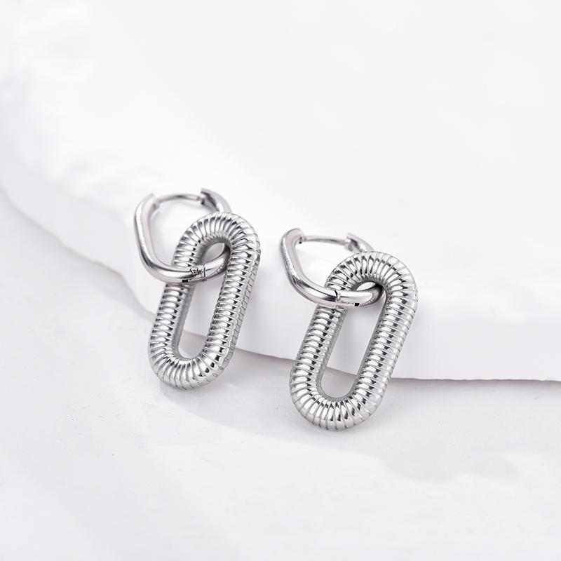 Classic Stainless Steel Double Loop Design Hoop Earrings For Women Geometric Oval Punk Hip Hop Gold Silver Color Huggie Jewelry