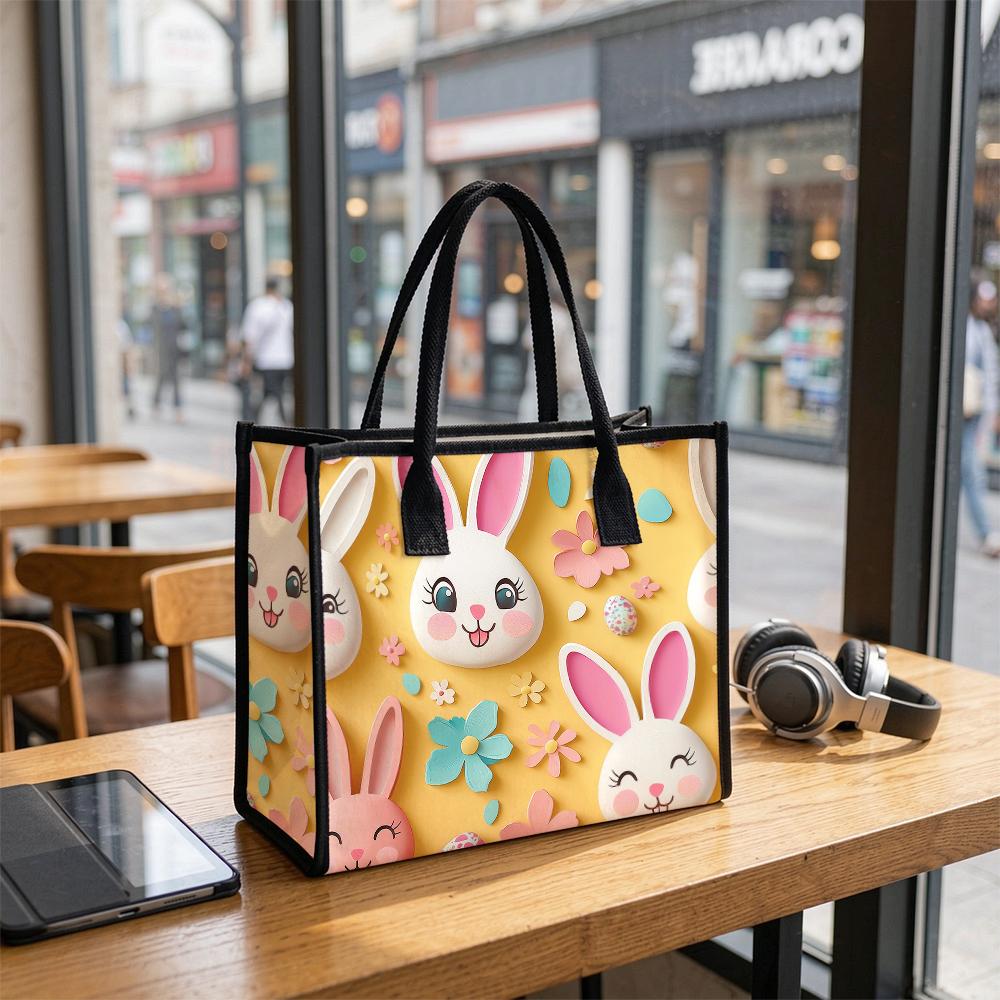 Cute Bunny Printed Tote Bag Fashion Daily Shopping Carry Bag