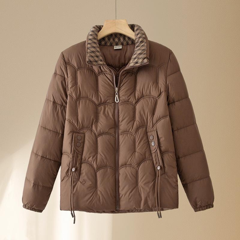 

Winter plaid stand-up collar short down cotton clothes new casual warm jacket 2XL suggestion (80-50kg)