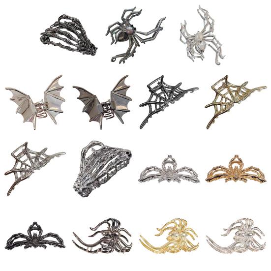 Halloween Hair Claw Black Spider Web Skeleton Hand Bat Shape Hair Clip Anti-slip Teeth Back Head Shark Hair Clip Styling Accessory