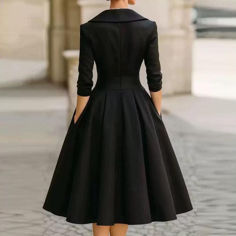 European Autumn 2025 Long Sleeve High Waist Lapel Dress