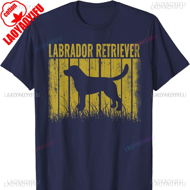 Retro Labrador Retriever Dog Vintage Gifts Cotton TShirt Graphic T Shirts for Men Funny Outdoors High Quality Cotton Shirt Tops