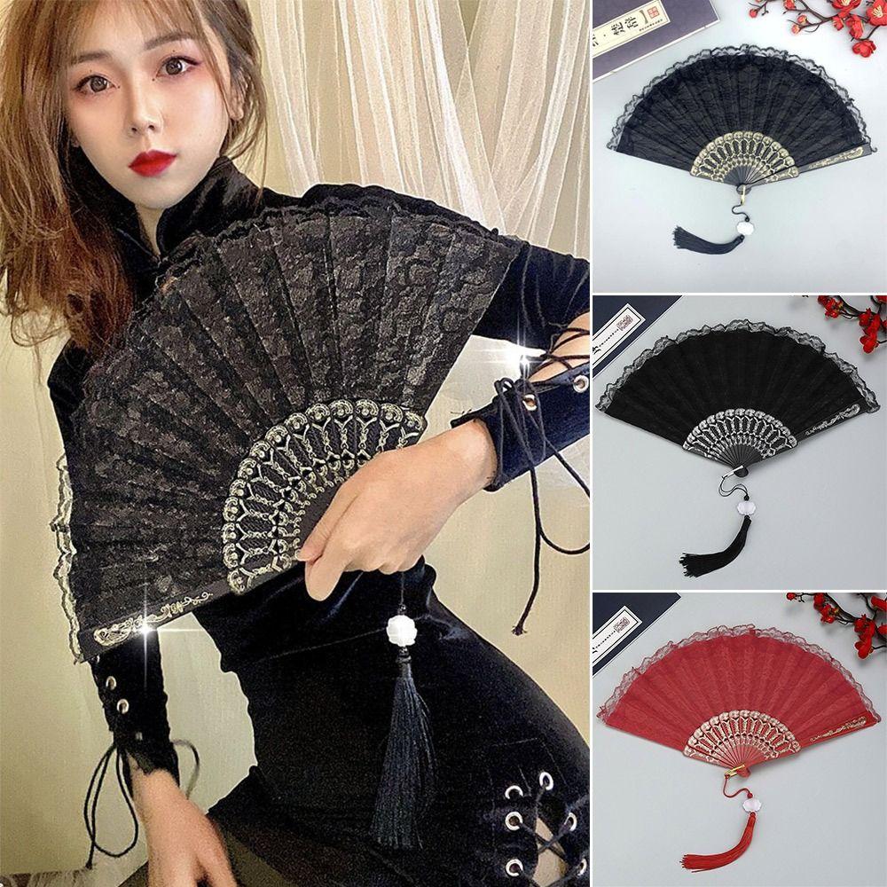 Lace Design Folding Fan Floral Pattern Handheld Fan Vintage Lace Hand Fan Party