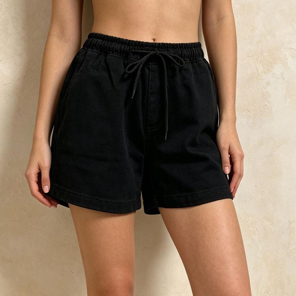 Shorts Casuales de Mezclilla para Mujer con Cintura de Cordón Ajustable Corte Relajado Tejido No Elástico Ligero Transpirable Pantalones de Verano