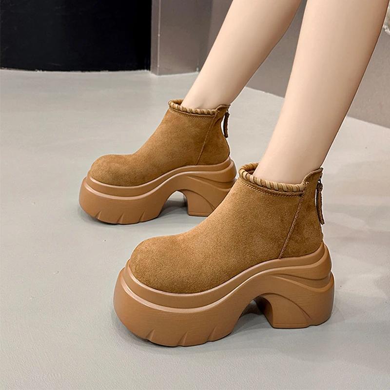 High Heels Ankle Boots Women's Platform Suede Fashion Shoes  Sport Winter Boots New Casual Walking Cozy Dress Mujer Botas