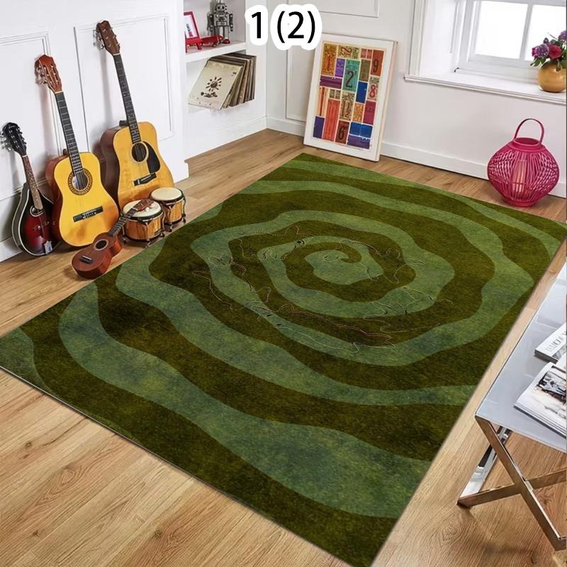 Green Abstract Wave Area Rug Non-Slip Washable Floor Mat Dark Doormat Natural Boho Carpet for Living Room Bedroom Minimalist