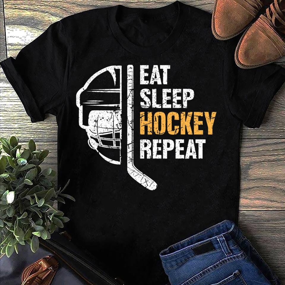Eat Sleep Hockey Repeat Hockey Ice Hockey Ice Hockey Women T Shirts Cotton Tops S чёрный