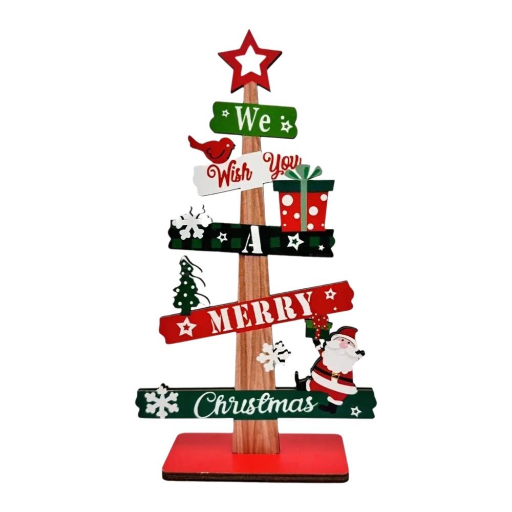 Creative Christmas Tree Desktop Ornament Snowman Cartoon Wooden Tabletop Ornament Durable DIY Crafts Santa Claus Ornament