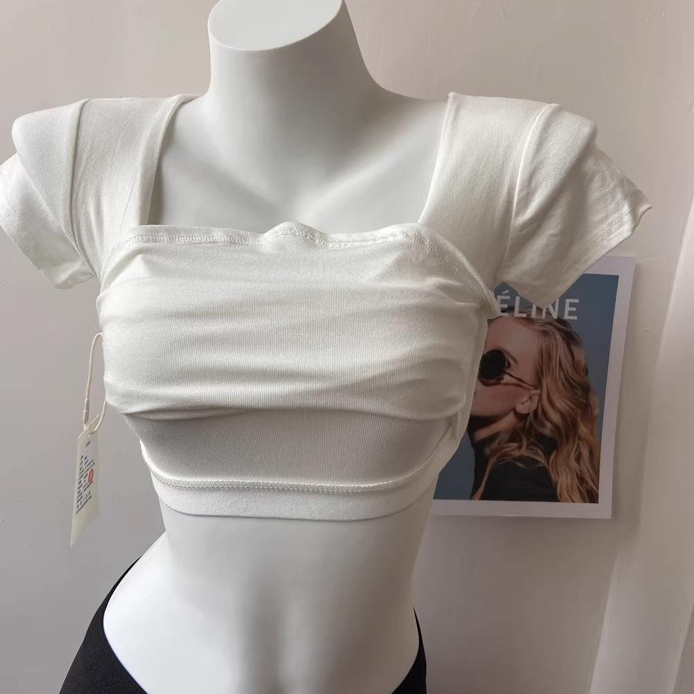 

Женская облегающая короткорукавная футболка в рубчик из чистого хлопка с U-образным вырезом, женская, в стиле Ins Spice Girls, с изогнутым подолом, на талии, универсальная, трендовая мода S белый