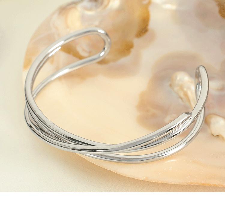 European & American Style Multi-Layer Stainless Steel Bracelet: Geometric, Polished, Round Bangle for Women