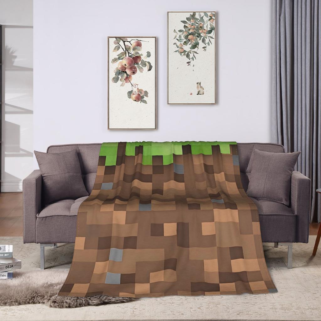 Super Soft Plush Bedding Throws Cartoon Mines Pixels Game  Blankets  For Couch Bed Camping Flannel Bedspread Bed Cover