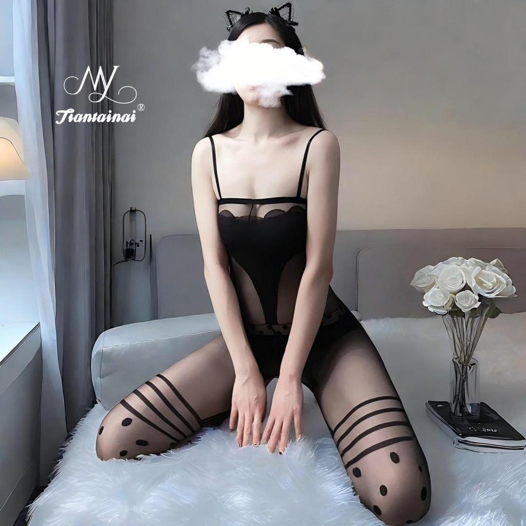Tearable See-Through Lingerie Set: Tempting Stockings Bodysuit