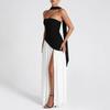 European and American spring/summer color blocked women's strapless slimming style street off shoulder dress