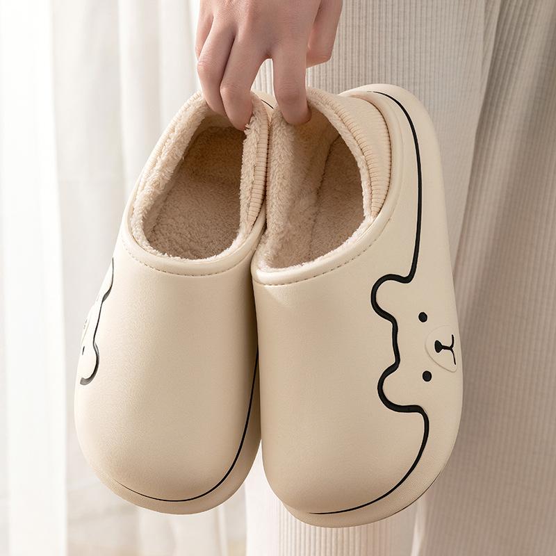 All-inclusive and waterproof cotton slippers, autumn and winter couples wear non-slip, comfortable and plush warm home plush cotton shoes