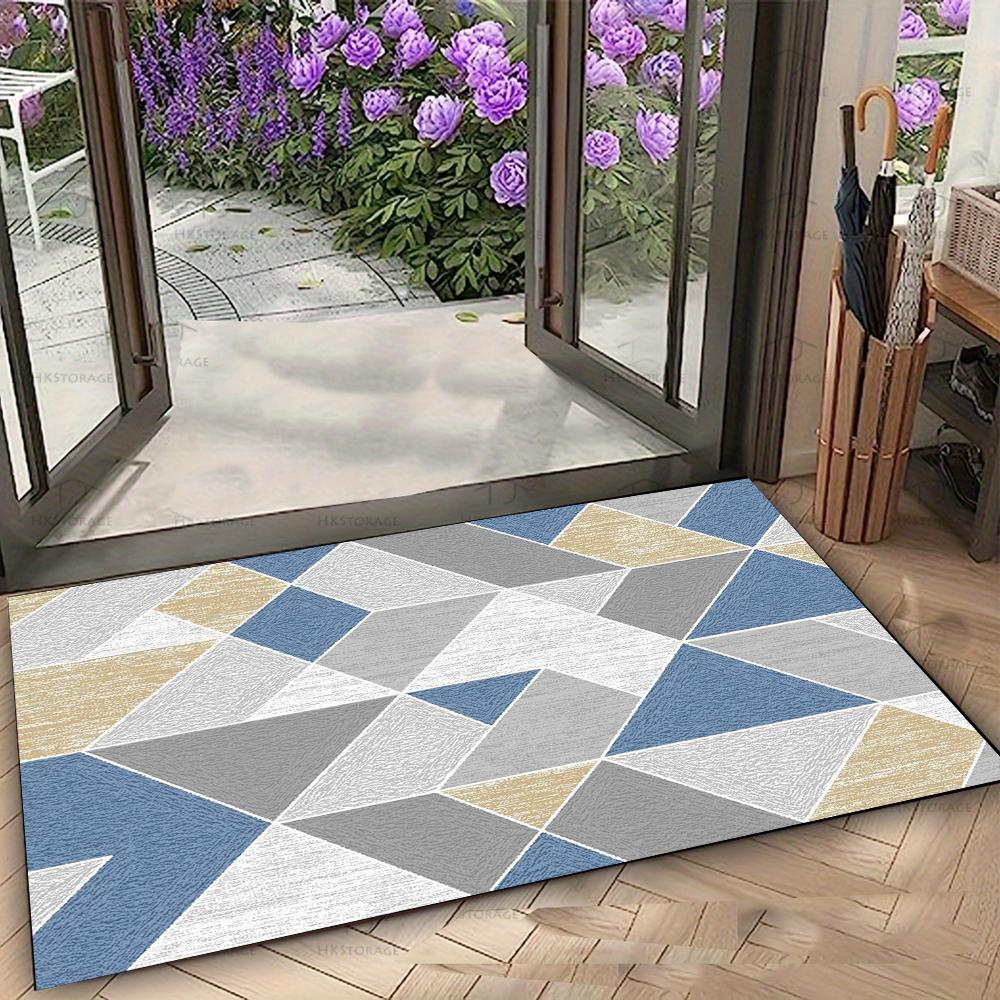 Abstract Patchwork Houtnerf Tapijt Gemengde Aardetinten Blok Niet-Glijdend Wasbaar Deurmat Retro Geruit Geometrisch Vloerkleed voor Huis 30x50cm