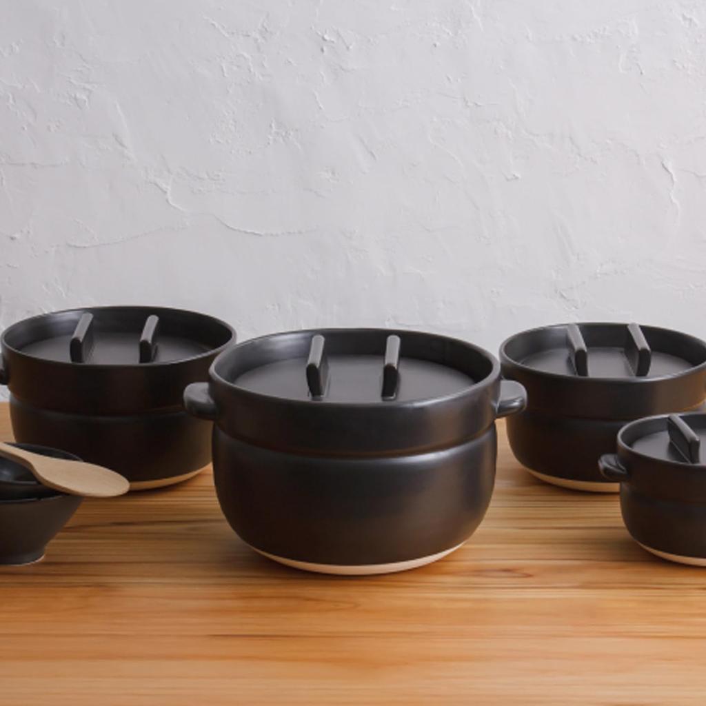 Kamoshika Douguten Earthenware Rice Cooker, 5-cup Rice Pot, OR-60-0006, Black