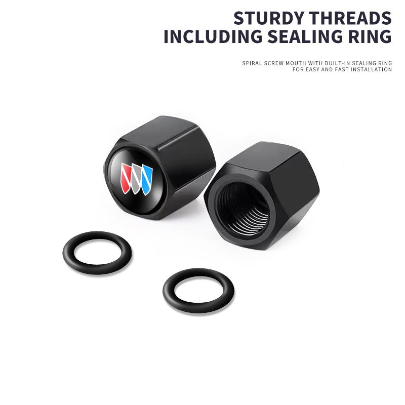 QPM1 Car Wheel Tire Valve Stems Caps with Car Keychain Keyrings For Buick Avenir Enclave Century Encore Lacrosse XT GL6 Cascada
