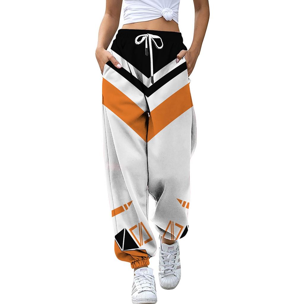 Women's Gigital Color Printing Casual Sports Pants Loose Drawstring Trousers
