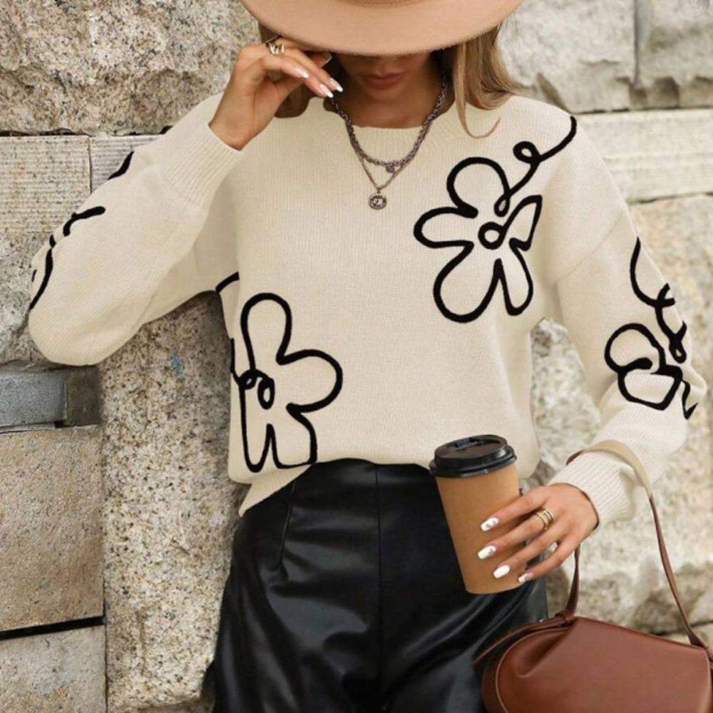 Women's Crew Neck Long Sleeve Knit Top Regular Fit Commuter Style Sweater