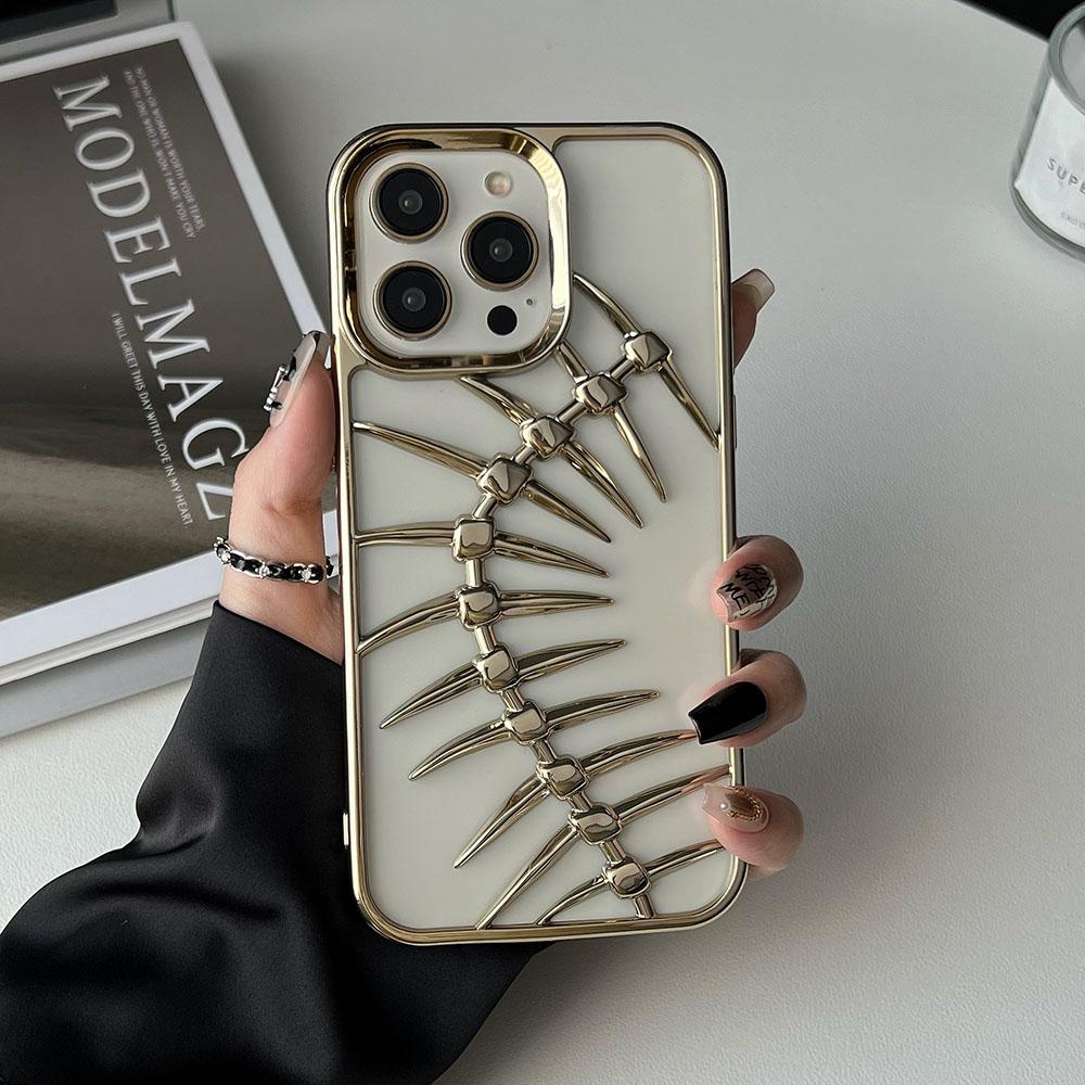 3D Fishbone Hollow Dissipate Heat Phone Case For iPhone 16 15 14 13 12 11 Pro Max Shockproof Electroplated Soft Cover