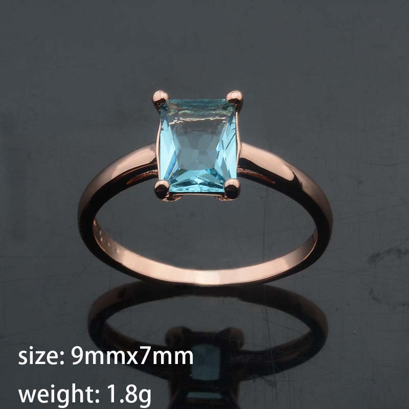 

Женские обручальные кольца FJ 585 цвета розового золота, квадратные кольца с кубическим цирконием светло-голубого цвета, новые 9