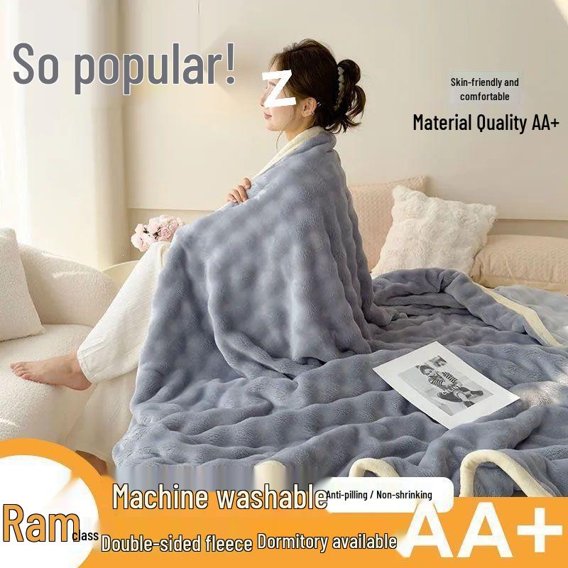 All-Season Coral Fleece Blanket for Office Naps and Sofa