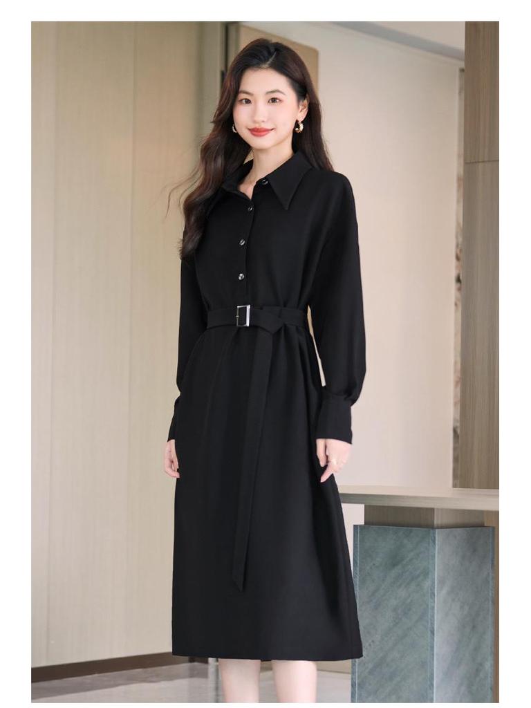 Autumn 2023 Women's Coffee Dress: New Fashion Design, Mid-Length, Waist-Tailored OL Goddess Style