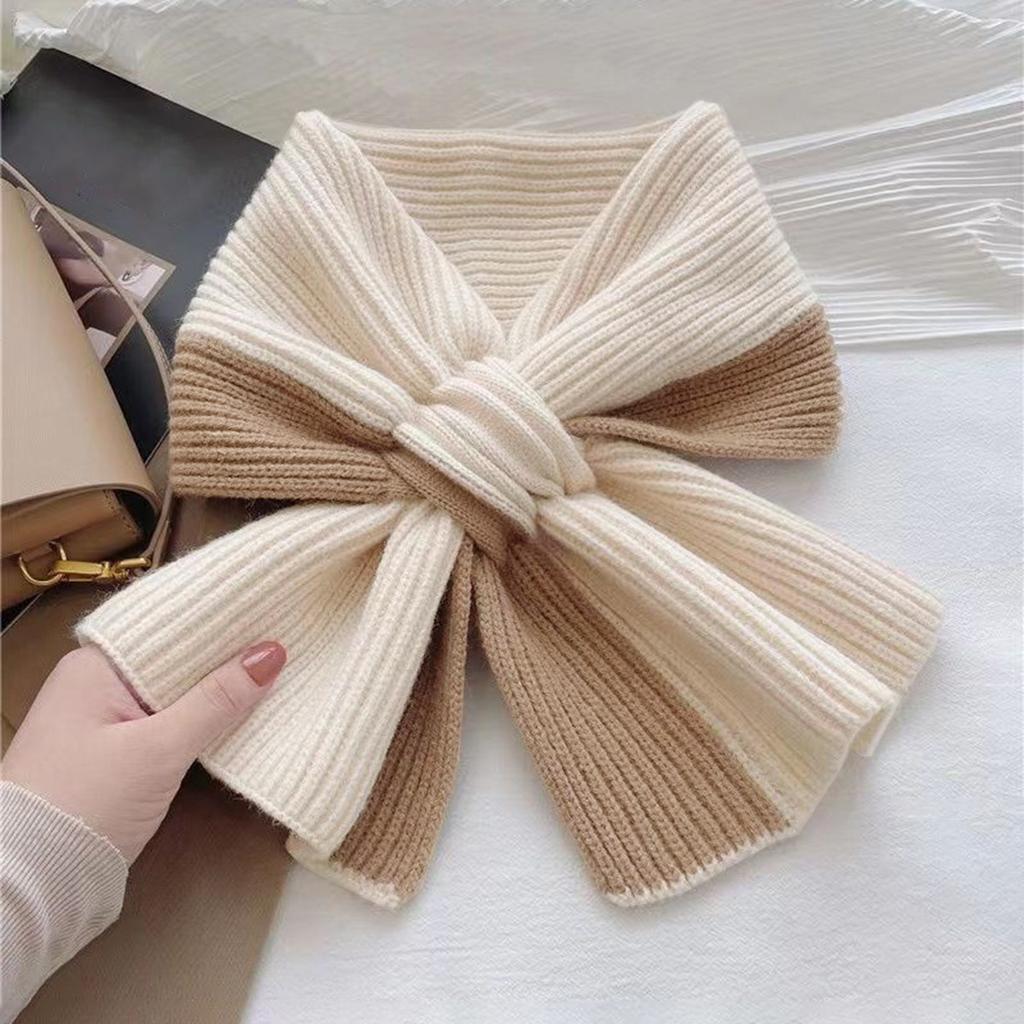 New Warm Knitted Short Scarf For Women Girls Autumn Winter Soft Cross Patchwork Colors Scarves Lady Warmer Neck Protection