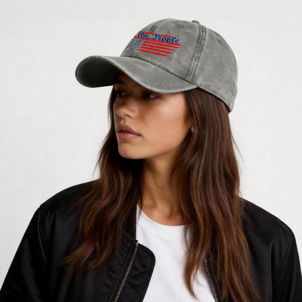 Cappellino da Baseball Casual Lavato Vintage con Cinturino Regolabile e Ricamo di Bandiera e Scritta per Uomo e Donna