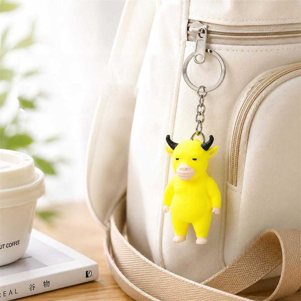 3D Printed Funny Cow Figurine Keychain Novelty Doll Pendant for Bag Backpack Car Party Gift