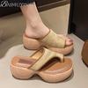 Women Square Toe Slippers Platform Sandals Clip Toe Casual Shoes 2025 Trend  Summer Wedges Pumps Shallow Weave Flip Flops Mujer