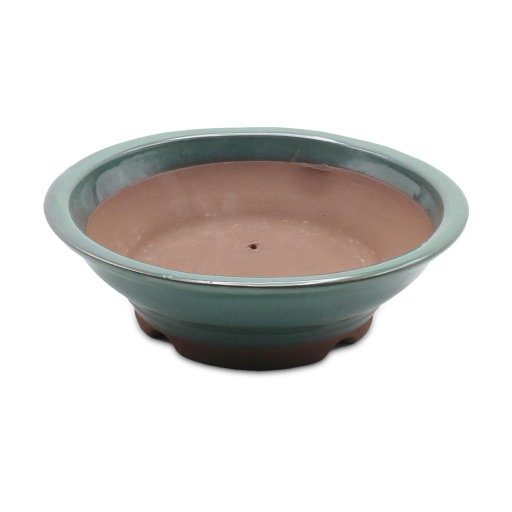Umekichi Bonsai Round Jingasa Bonsai Oribe Yokkaichi Banko Shallow Mixed Medium Size Supplies, 6-inch Pot, Green, Glaze, Ware, Ceramic, Approx. 19.5