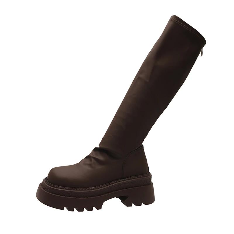 High Heeled Knee Length Boots for Women's Winter New Thick Soled Shoes, Square Toe Suede Women's Fashion Boots