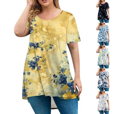 Moda para Mujer Talla Grande Cuello Redondo Manga Corta Estampado Casual Suelto Pulóver Top
