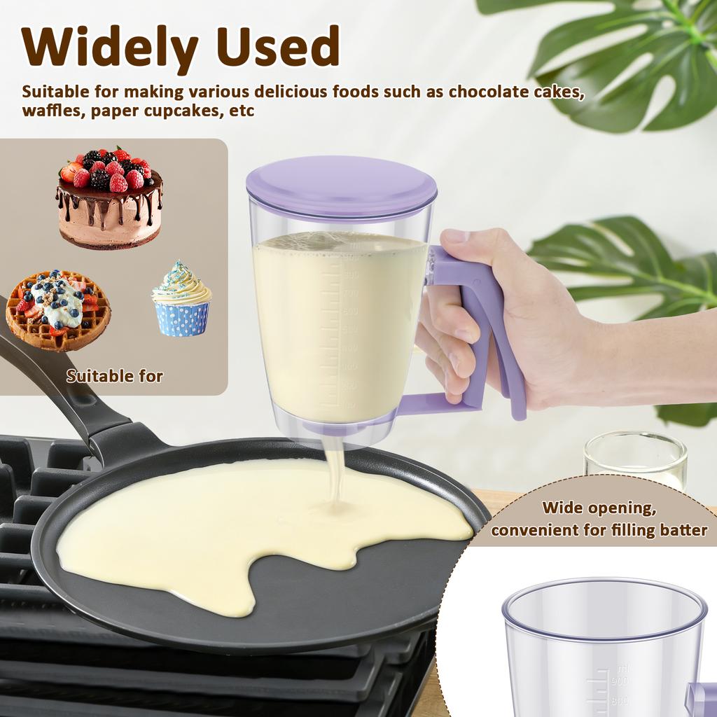 Pancake Batter Dispenser with Squeeze Handle 30.43 oz Batter Separator Baking Tools for Pancakes Cupcake Waffle Muffin Mix Cake