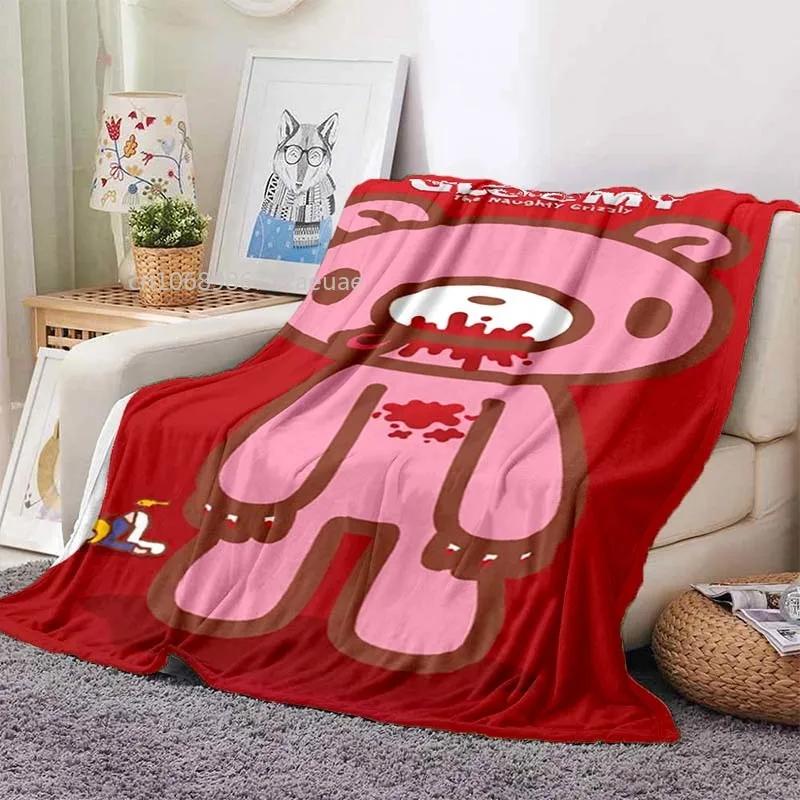 Cartoon Gloomy Bear Printed Blanket for Beds Sofas Warm Soft Flannel Blanket Gift