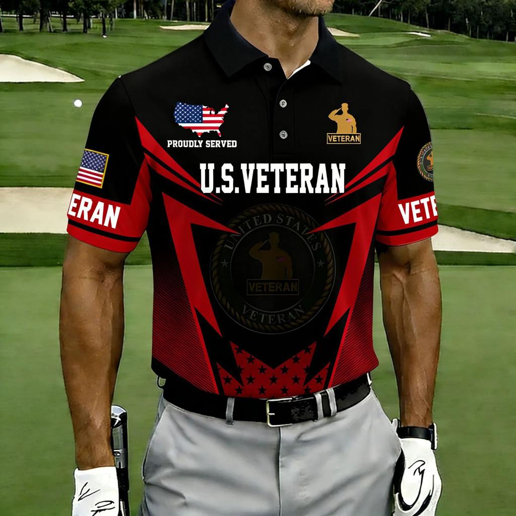 2026 New Men's American Flag 3D Printed Polo Shirt Summer Casual Short Sleeve Lapel Business Sports Top